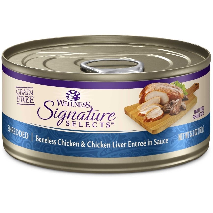 WELLNESS Cat Canned Food Signature Selects Grain-Free Recipe with Shredded Boneless Chicken & Chicken Liver 5.3oz 150g (5061) (img2)