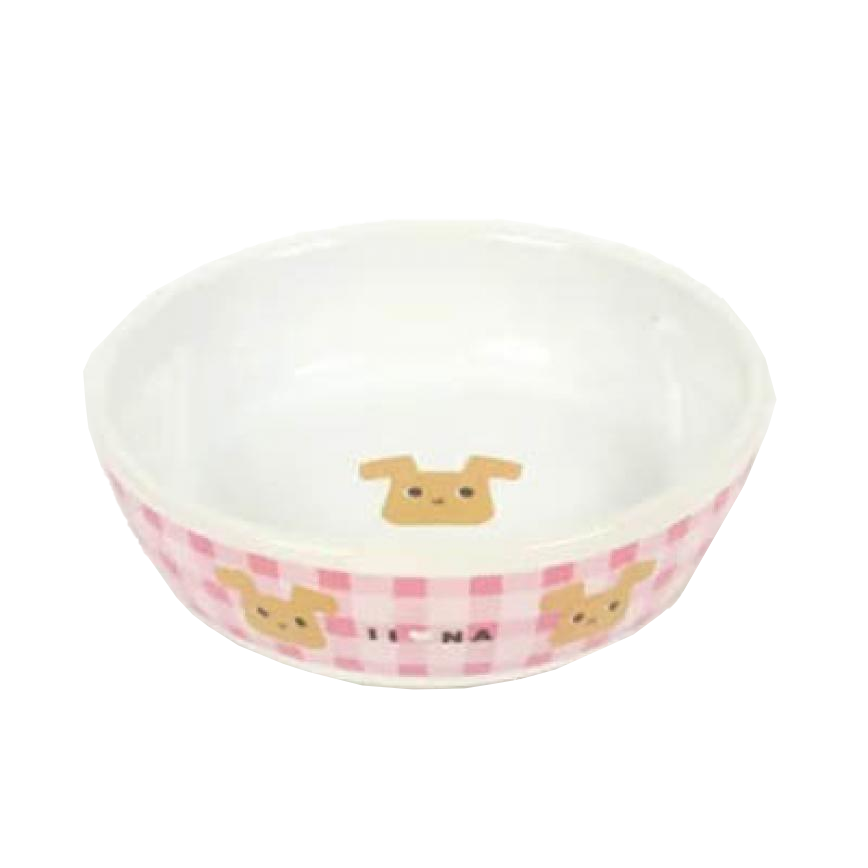 日本直送 狗狗陶瓷糧食碗 INM-011 (粉紅格仔) (停售) (img2)
