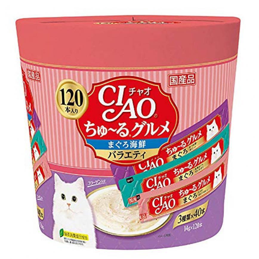 CIAO 肉泥 貓零食 金槍魚．海鮮肉醬 14g 120本罐裝 SC-211 (粉紅紫) (img2)