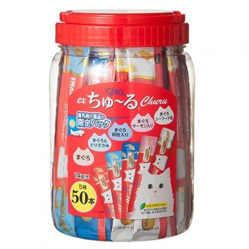 CIAO 肉泥 貓零食 綜合海鮮金槍魚肉醬 14g 50本罐裝 (紅) - 限定品 (img2)