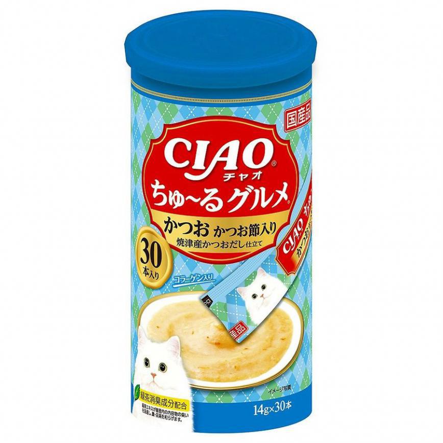 CIAO 肉泥 貓零食 鰹魚肉醬 14g 30本罐裝 (粉藍) (img2)