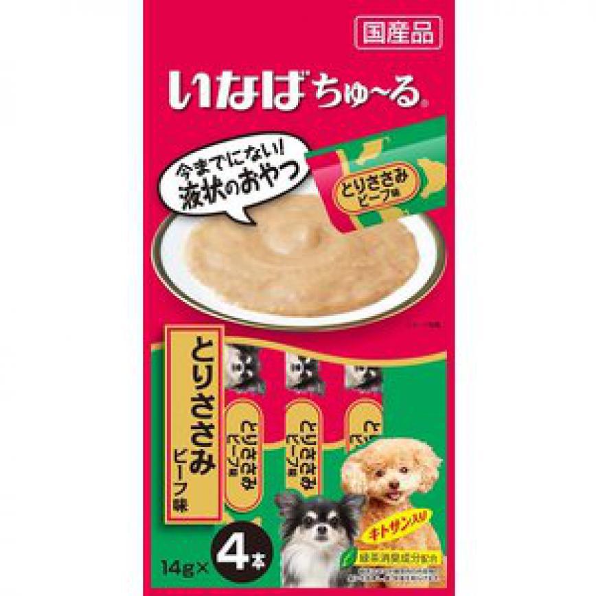 CIAO 狗零食 日本肉泥餐包 狗狗配方 雞肉牛肉肉醬 14g 4本入 (紅綠) (D-103) (TBS) (img2)