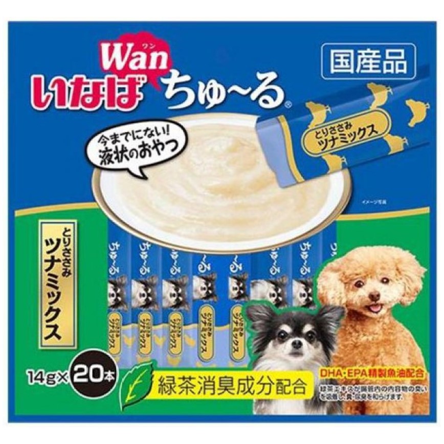 CIAO INABA 狗零食 日本狗狗肉泥餐包 雞肉及金槍魚肉醬 14g 20本袋裝 (藍綠) (DS-127) (TBS) (img2)