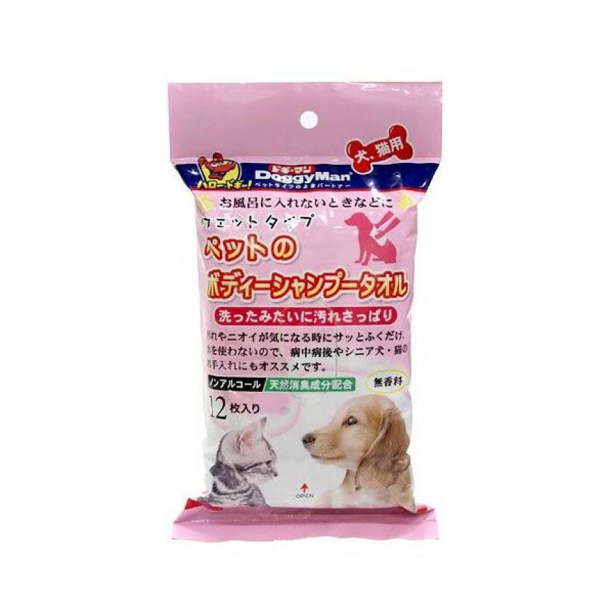 DoggyMan 日本貓狗用品 純淨水天然除臭濕紙巾 12枚 (貓犬用) (img2)