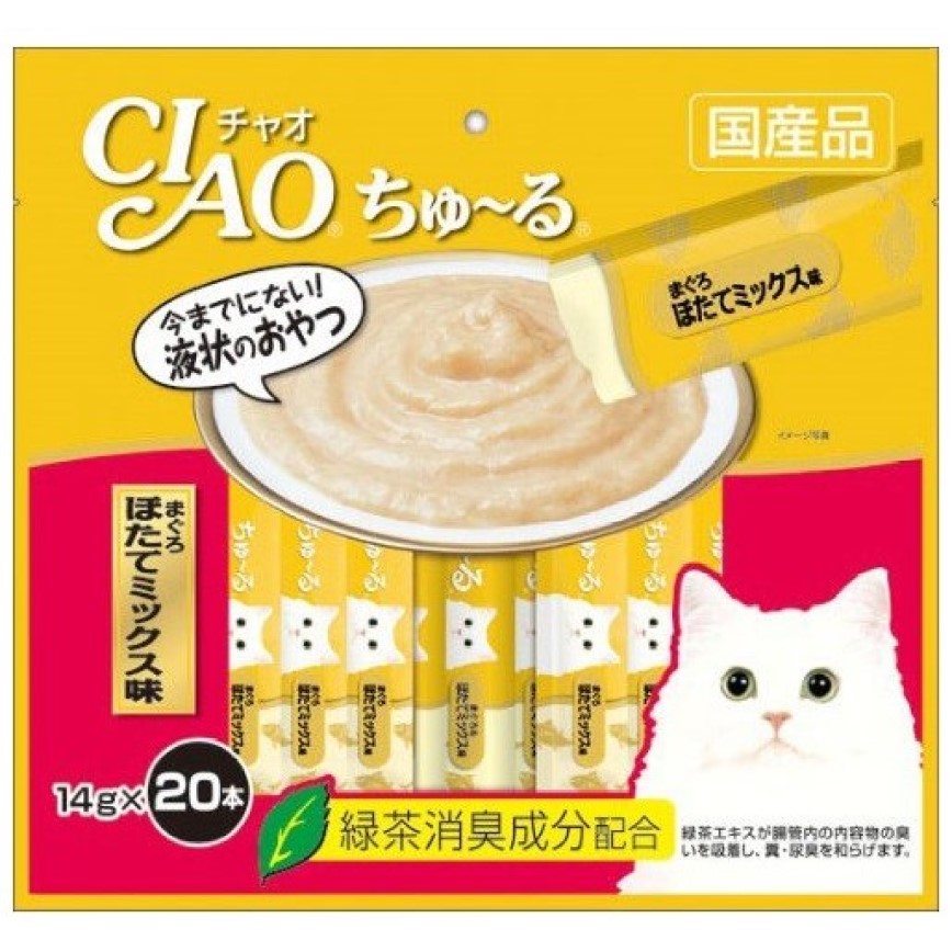 CIAO 肉泥 貓零食 金槍魚及扇貝肉醬 14g 20本袋裝 (黃) (SC-129) (img2)
