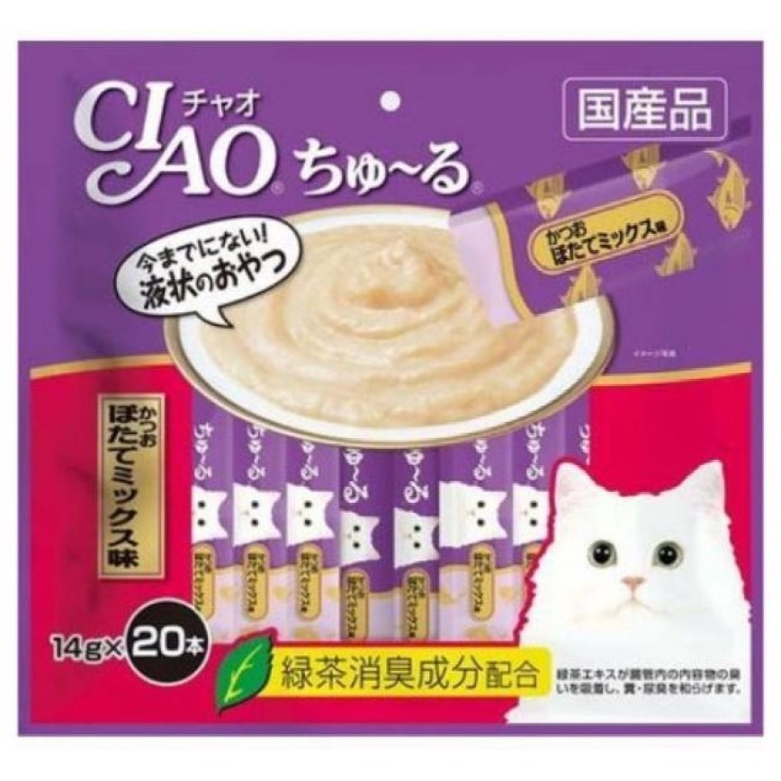 CIAO 肉泥 貓零食 鰹魚及扇貝肉醬 14g 20本袋裝 (紫) (SC-192) (img2)