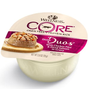 WELLNESS WELLNESS CORE 貓罐頭 無穀物 Divine Duos 雙重滋味杯 雞肉茸配三文魚肉丁 2.8oz 8oz 正面圖