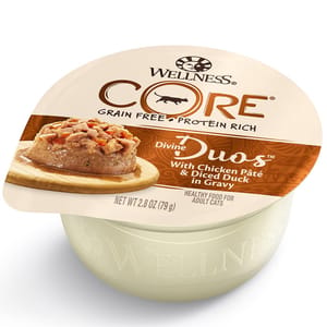 WELLNESS WELLNESS CORE 貓罐頭 無穀物 Divine Duos 雙重滋味杯 雞茸配鴨肉丁 2.8oz 8oz 正面圖