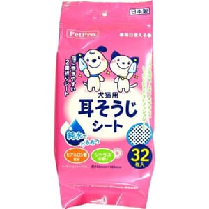 日本PetPro 日本PetPro 耳部去耳垢清潔濕紙巾 32枚入 貓犬用 正面圖