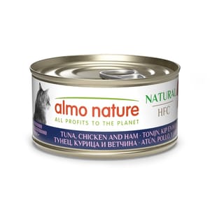 Almo Almo Nature HFC 貓罐頭 天然系列 吞拿魚+雞肉+火腿 70g 70g  正面圖