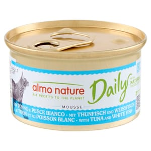 Almo Almo Nature Daily Mousse 成貓罐頭 慕絲主食系列 吞拿魚+鱈魚 85g 85g  正面圖