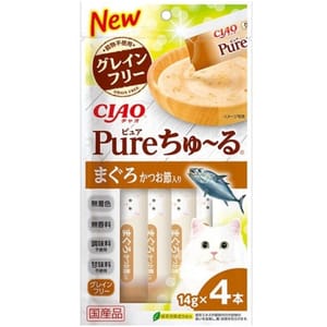 CIAO CIAO 肉泥 貓零食 Churu Pure 無添加三文魚鰹魚味 14g 4本入 14g 正面圖