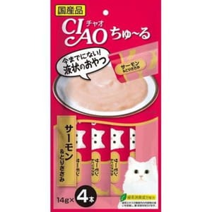 CIAO CIAO 肉泥 貓零食 三文魚雞肉醬 14g 4本入 14g 正面圖