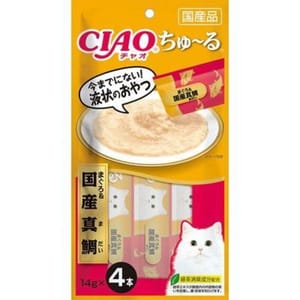 CIAO CIAO 肉泥 貓零食 國產真鯛肉醬 14g 4本入 14g 正面圖