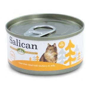 Salican Salican 貓罐頭 白肉吞拿魚鳀魚啫喱 85g 橙 85g 正面圖
