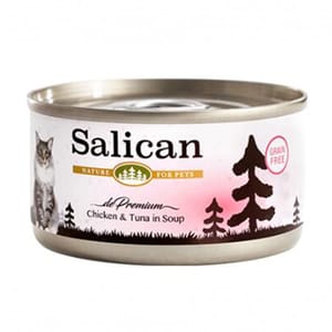 Salican Salican 貓罐頭 清湯鮮雞肉+吞拿魚 85g 85g 正面圖