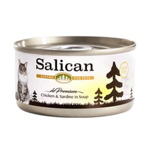 Salican Salican 貓罐頭 清湯鮮雞肉+沙甸魚 85g 85g 正面圖