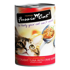 Fussie Fussie Cat 貓罐頭 無穀物野生吞拿魚+蟹柳 400g 400g  正面圖