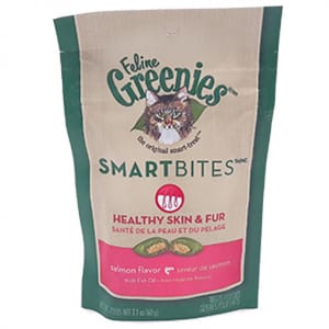 美國Greenies 美國Greenies Smart Bites 貓咪夾心餅 美毛護膚三文魚味 60g 60g 正面圖