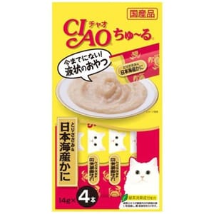 CIAO CIAO 肉泥 貓零食 雞肉+蟹肉醬 14g 4本入 14g 正面圖