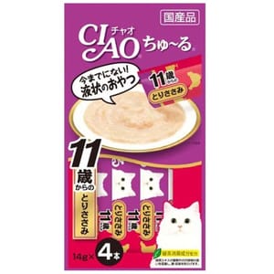 CIAO CIAO 肉泥 貓零食 11歲以上 雞肉肉醬 14g 4本入 14g 正面圖
