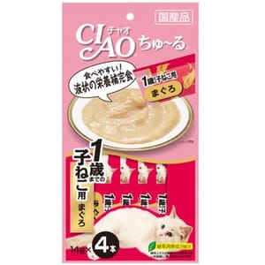 CIAO CIAO 肉泥 貓零食 1歲以下 金槍魚肉醬 14g 4本入 14g 正面圖