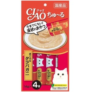 CIAO CIAO 肉泥 貓零食 金槍魚及鱈場蟹肉醬 14g 4本入 14g 正面圖