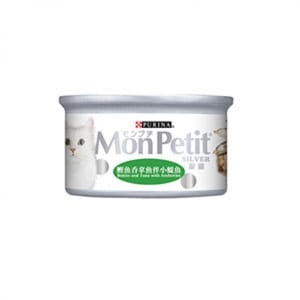 MonPetit MonPetit 貓罐頭 銀罐系列 鰹魚吞拿魚伴小鯷魚 80g 80g  正面圖