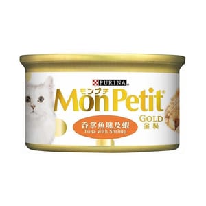 MonPetit MonPetit 貓罐頭 金裝系列 金裝吞拿魚塊及蝦 85g 85g 正面圖