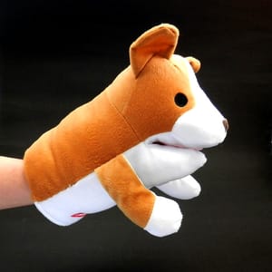 日本Bonbi 日本Bonbi ILOVEPETS Animal Mitten LoveDog 狗狗手偶玩具 啡白牧羊犬 一個入   正面圖