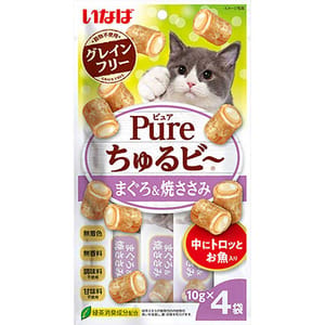 CIAO CIAO 貓零食 日本 Pure Chiu 天然軟心零食粒 金槍魚+雞肉味 10g 4袋入 10g 正面圖