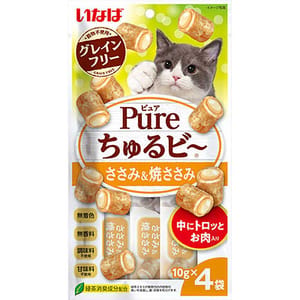 CIAO CIAO 貓零食 日本 Pure Chiu 天然軟心零食粒 純雞柳味 10g 4袋入 10g 正面圖