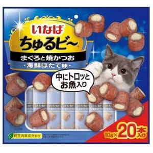 日本INABA 日本INABA 貓零食 軟心零食粒 金槍魚及鰹魚烤扇貝海鮮味 10g 20袋入 10g  正面圖
