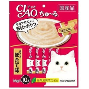 CIAO CIAO 肉泥 貓零食 金槍魚及扇貝味 14g 10本入 14g  正面圖