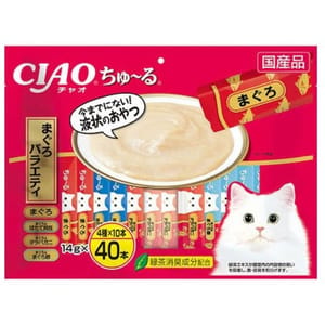 CIAO CIAO 肉泥 貓零食 金槍魚及蟹混合海鮮味 14g 40本入 14g 正面圖