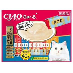 CIAO CIAO 肉泥 貓零食 金槍魚扇貝混合海鮮味 14g 40本入 14g 正面圖