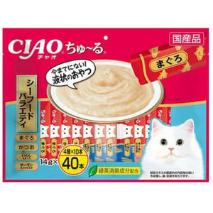CIAO CIAO 肉泥 貓零食 金槍魚混合海鮮味 14g 40本入 14g  正面圖