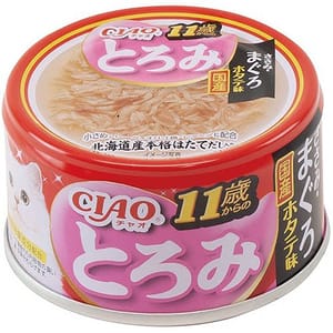 CIAO CIAO 貓罐頭 11歲以上 濃湯金槍魚+雞肉+扇貝 80g 80g 正面圖