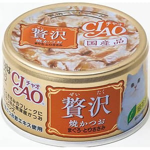CIAO CIAO 貓罐頭 豪華貓罐頭 燒鰹魚+金槍魚+雞肉 70g 70g  正面圖