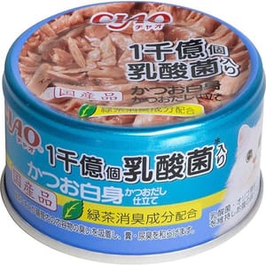 CIAO CIAO 貓罐頭 1千億個乳酸菌系列 白身鰹魚+鰹魚高湯 85g 85g 正面圖