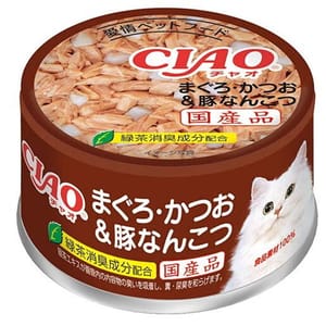 CIAO CIAO 貓罐頭 金槍魚+鰹魚+豬軟骨 85g 85g 正面圖