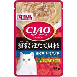 CIAO CIAO 貓濕糧 日本奢華軟包系列 極上扇貝+金槍魚+雞肉 35g 35g  正面圖