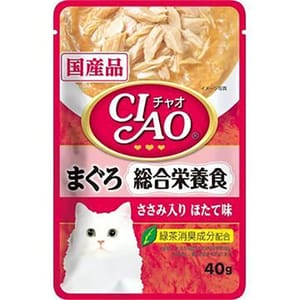 CIAO CIAO 貓濕糧 日本綜合營養軟包系列 金槍魚+雞肉+扇貝 40g 40g  正面圖