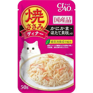 CIAO CIAO 貓濕糧 日本燒雞肉晚餐包 蟹柳+扇貝 40g 40g  正面圖
