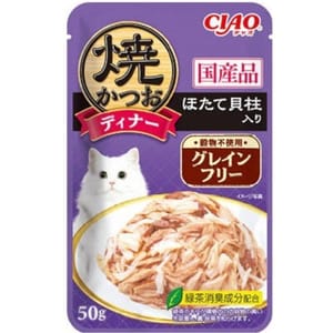 CIAO CIAO 貓濕糧 日本燒鰹魚晚餐包 無穀物 扇貝 50g 50g  正面圖