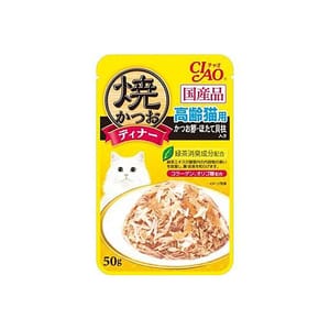 CIAO CIAO 貓濕糧 日本燒鰹魚晚餐包 高齡貓 鰹魚+扇貝 50g 50g  正面圖