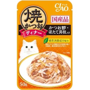 CIAO CIAO 貓濕糧 日本燒鰹魚晚餐包 鰹魚+扇貝 50g 50g 正面圖