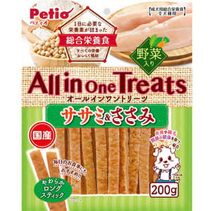 Petio Petio 狗零食 日本產All in One Treats 綜合營養 雞胸肉蔬菜長條 200g 200g 正面圖