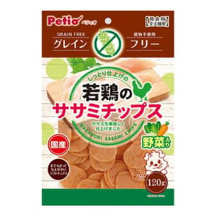 Petio Petio 狗零食 日本產 高纖低敏無穀物 柔嫩蔬菜雞胸肉片 腸胃健康 120g 120g  正面圖