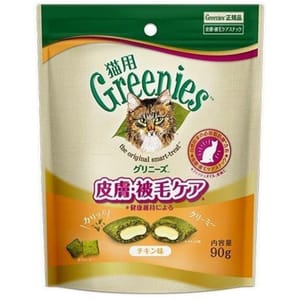 日本Greenies貓齒靈 日本Greenies貓齒靈 貓零食 夾心脆餅 健康維持系列 皮膚毛髮護理配方 雞肉 90g 90g  正面圖